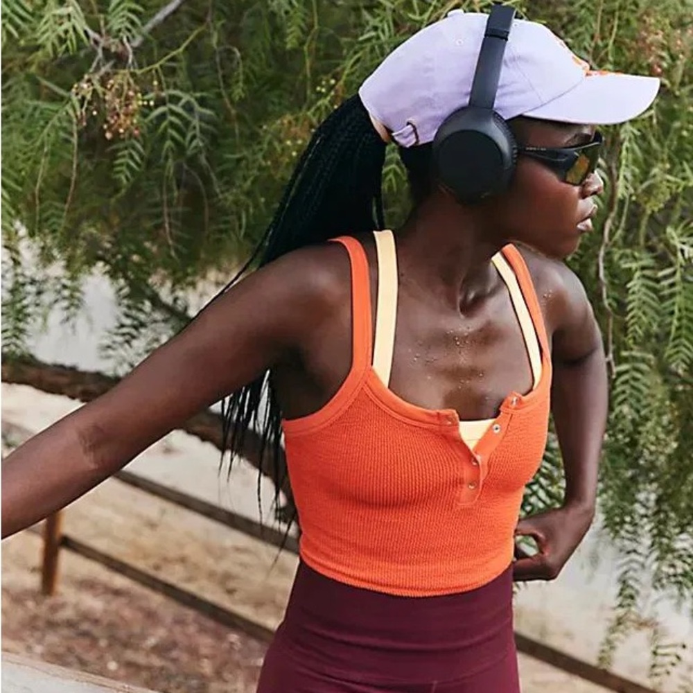 FP MOVEMENT All Clear Henley Tank Top NWT Textured Orange